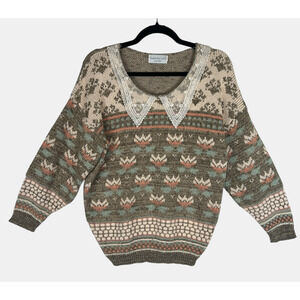 Vintage Sweater Loft Knit Sweater Peter Pan Collar Cottage Floral S